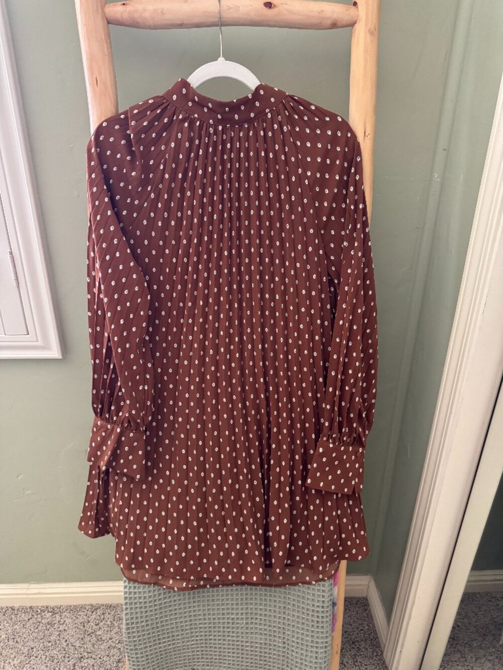 Love Riche Rust Polka Dot Pleated Mock Neck Dress - NWT Size L